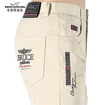 New Summer Bruce&Shark Mens Casual Pants Fashion Business 97%Cotton 3%Spandex Stretching Men Trousers Straight Loose Big Size