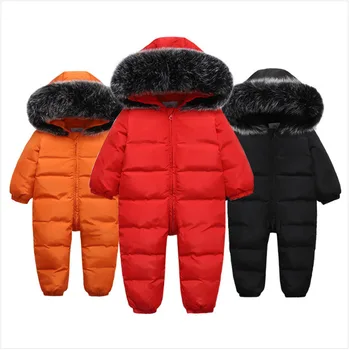 

Baby Down Jackets Russian Winter Infant Baby Snowsuits Toddler Winter Romper Fox Fur Thickening Warm Children Jumpsuits 0-4T