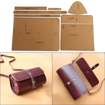 

DIY Handmade Casual Shoulder Messenger bag Cylinder Package Kraft Paper Template Handmade Leather Craft Bag Template 23cm*10.5cm