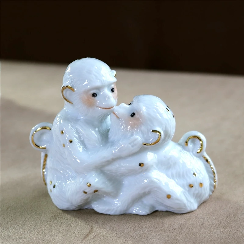 꿀 도자기 원숭이 연인 그림 세라믹 커플 원숭이 동상 공예 장식품, 발렌타인 데이 장식 웨딩 기념품