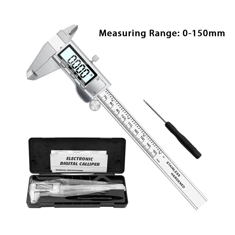 Digital Caliper Stainless Steel Electronic LCD Micrometer Measuring 0-6"/150mm 