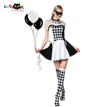 Eraspooky белый черный плед Шут Косплей Хэллоуин костюм для женщин сексуальный Цирк Клоун леди Рождественская вечеринка нарядное платье