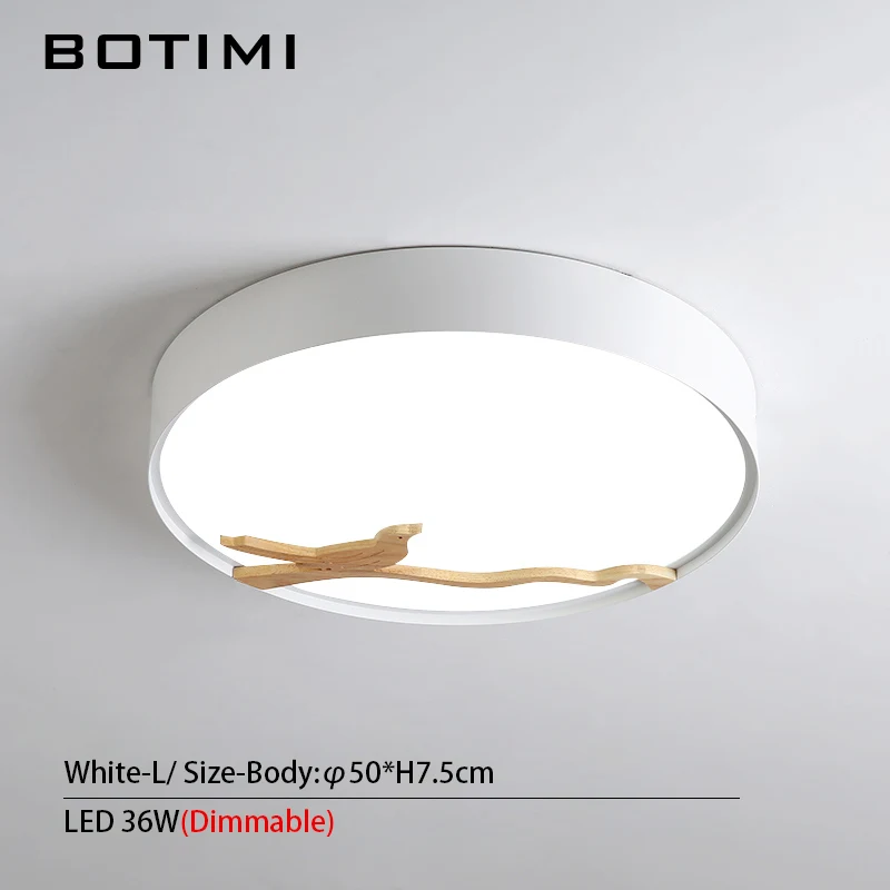 White-L-Dimmable BOTIMI, скандинавские деревянные декоративные светодиодные потолочные светильники для гостиной, 220 В, круглый металлический потолочный светильник, монтируемый на поверхность, осветительный прибор - Цвет корпуса: White-L-Dimmable