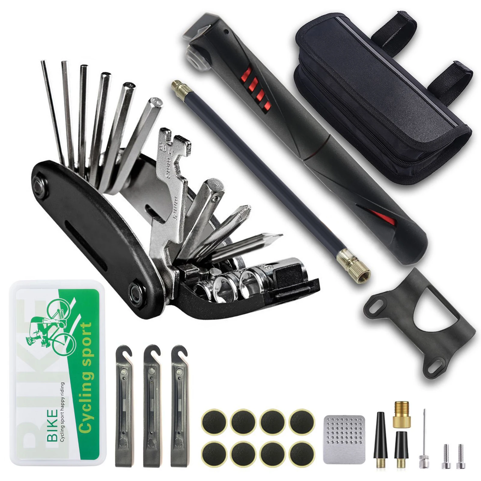 Mountain Bike Accessories with Bike Pump for BMX Cycling Fix Kit Set EYPINS Bike Puncture Repair Kit Bicycle Maintenance kit with Pouch 16 in 1 Bicycle Multi Tool Bike Tool Kit 
