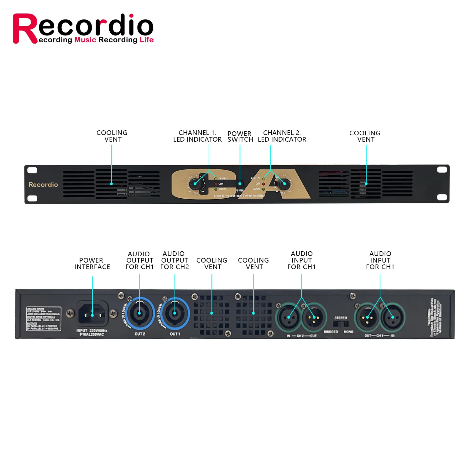 GAP-C1000 전문 파워 앰프, 600W * 2 1U, 2 채널 오디오 고출력 앰프, 디스코 야외 콘서트용