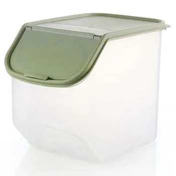 

Kitchen Rice Fruits Storage Box Bucket Cereal Dry Food Keeper Container Spice Holders Sliding Lid with Measuring Cup-Green