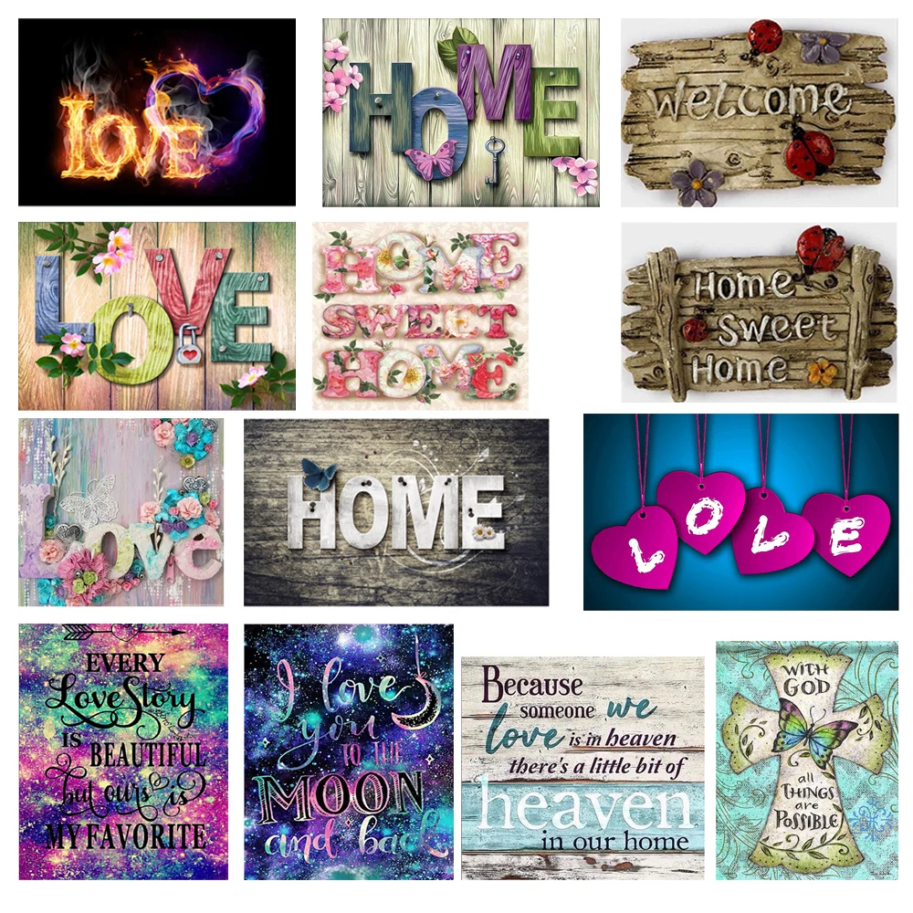 

5D DIY Full Drill Round Diamond Painting Love Falimy Letter Sweet Home Embroidery Mosaic Canvas Cross Stitch Kit Home Decor Gift