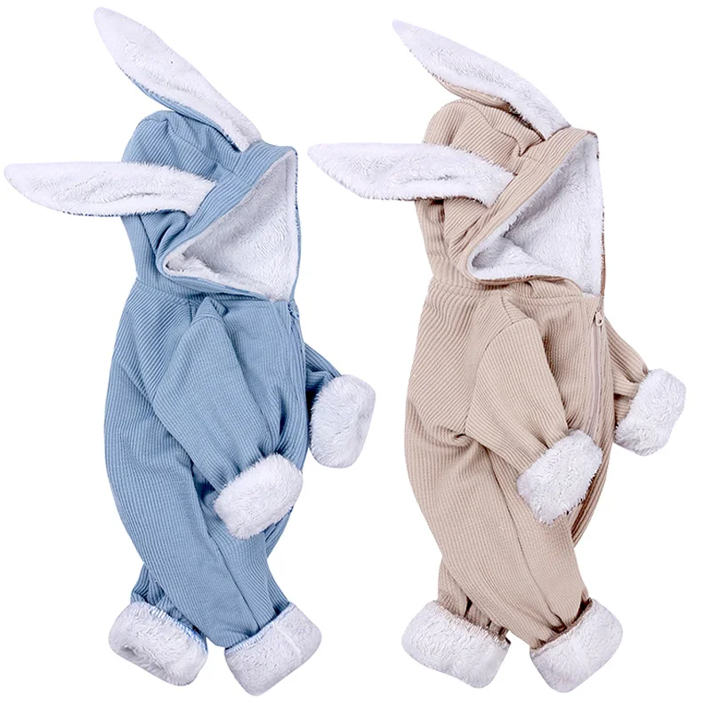Зимний Детский комбинезон; комбинезоны для новорожденных мальчиков и девочек; костюм для младенцев; теплая одежда для малышей; комбинезон с милым кроликом для детей 0-18 месяцев