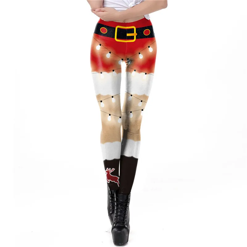 

Women Sexy Christmas 3D Print Garters Legging Pants Costume Novelty Amusing Xmas Printed Colored lights Cosplay costume