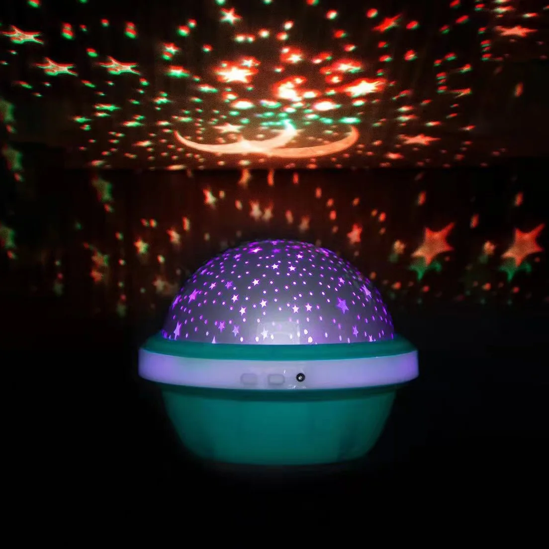 Colorful Led Night Ambient Light Starry Sky Projector Children\'s Bedroom Projection Rotating Stars Moon Romantic Bedside Lamp