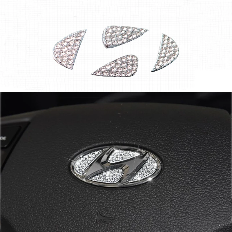 Car Steering Wheel Logo Diamond Decoration Cover Sticker For Hyundai i10 i20 i30 ix35 ix55 tucson sonata elantra Accessories | Автомобили