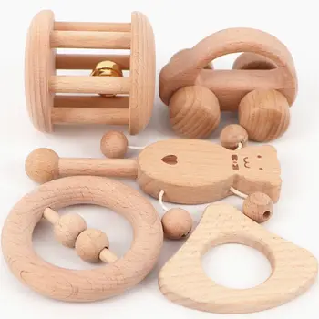 

No Paint Nursing Wooden Teether Wooden Rattles Baby Toys Puzzle Toys Newborn Toddler Infant Gift
