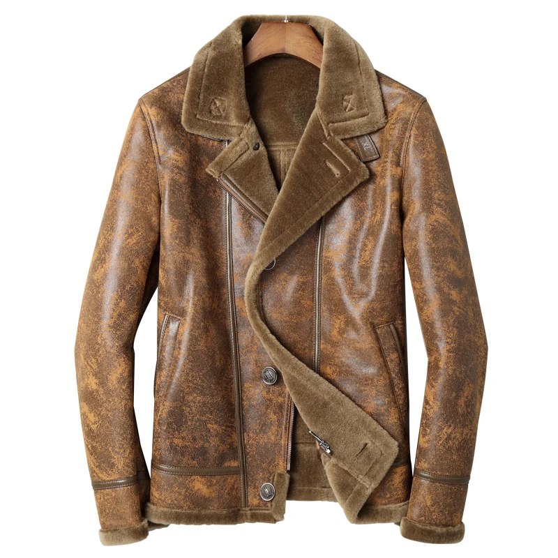 shearling coat Оригинальное кожаное пальто из овчины Новинка года, зимнее плотное теплое пальто с мехом модное дизайнерское однобортное пальто из овчины - Цвет: shearling coat