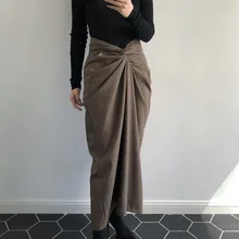 SHENGPALAE новая весенняя коричневая юбка с завышенной талией Koeran Модная тонкая индивидуальная Женская винтажная юбка с завязками FL221