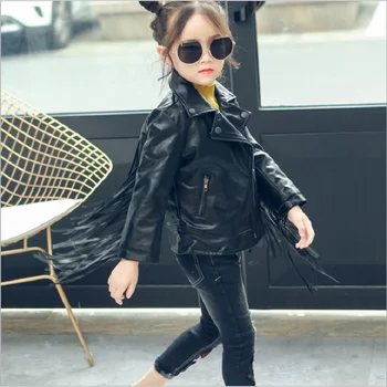 

Children PU Jacket Autumn lapel Tassel Motorcycle Leather Jacket Girls Windproof Kid's Clothes Baby Girl Leather Jacket