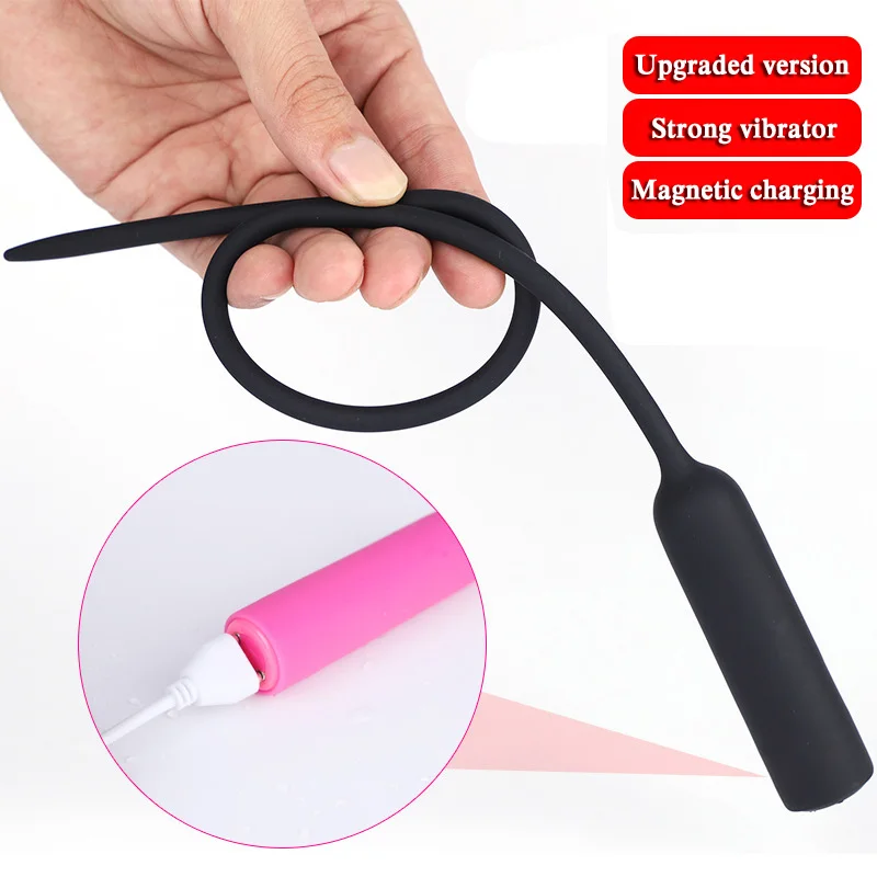 New Charging Horse Eye Urethral Stick 10-Frequency Vibrator Stimulation Penis Plug Male Masturbator Long Urethral Blockage