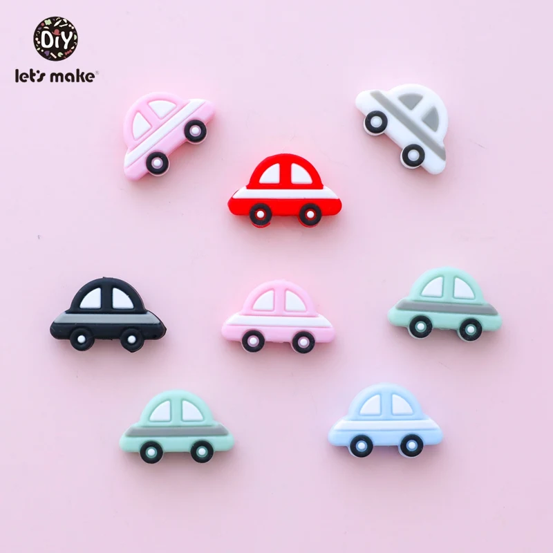 

Let's Make 5pc BPA Free Silicone Teethers Food Grade Tiny Rod Cartoon Car DIY Teething Necklace Baby Shower Gifts Baby Teether