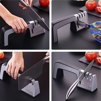 

Knife Sharpener,Multi-tool 4 in 1 Non-slip Home Kitchen Knives Sharpener and Scissor Sharpening for All Sized Household Knives