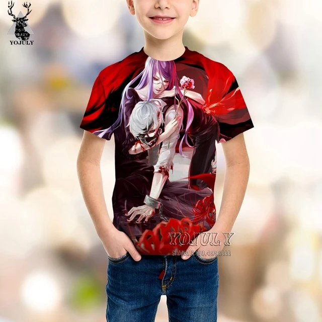 YOJULY/Новая детская футболка с 3D принтом, аниме, тоука киришима, Харадзюку, Kawaii, для мальчиков и девочек, летняя детская футболка A396 - Цвет: 13