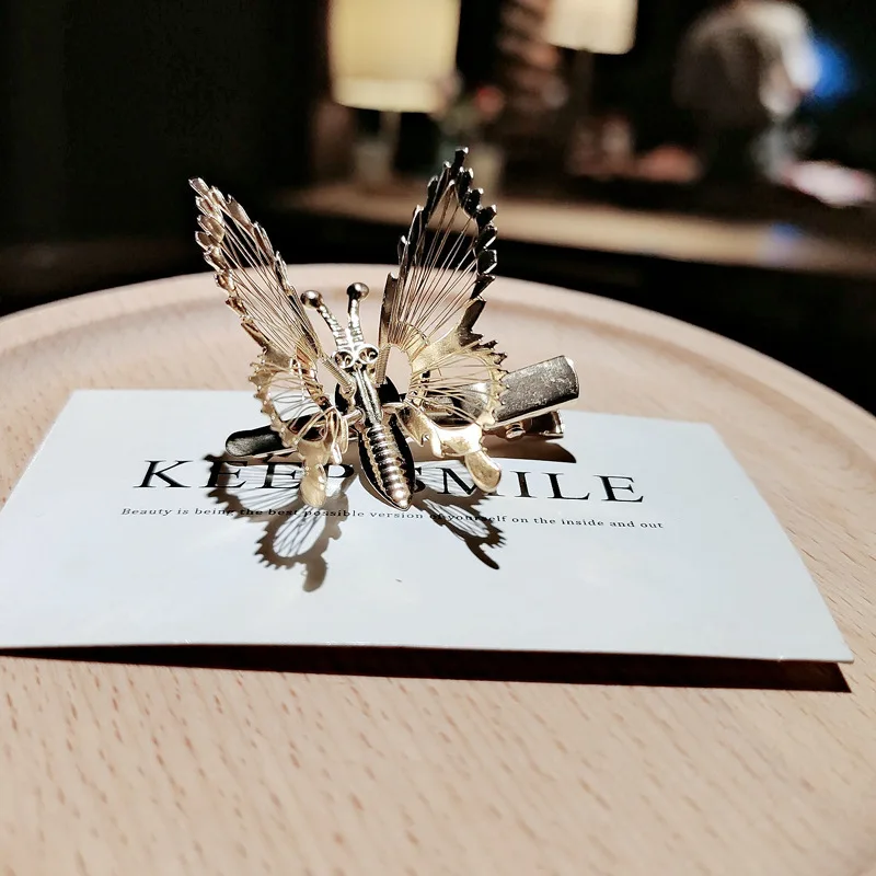Korean Bangs Clip Will Move Simulation Butterfly Hairpin for Women Girl Headdress Rhinestone Duckbill Clip Hold Hair Accessories hair clip ins Hair Accessories