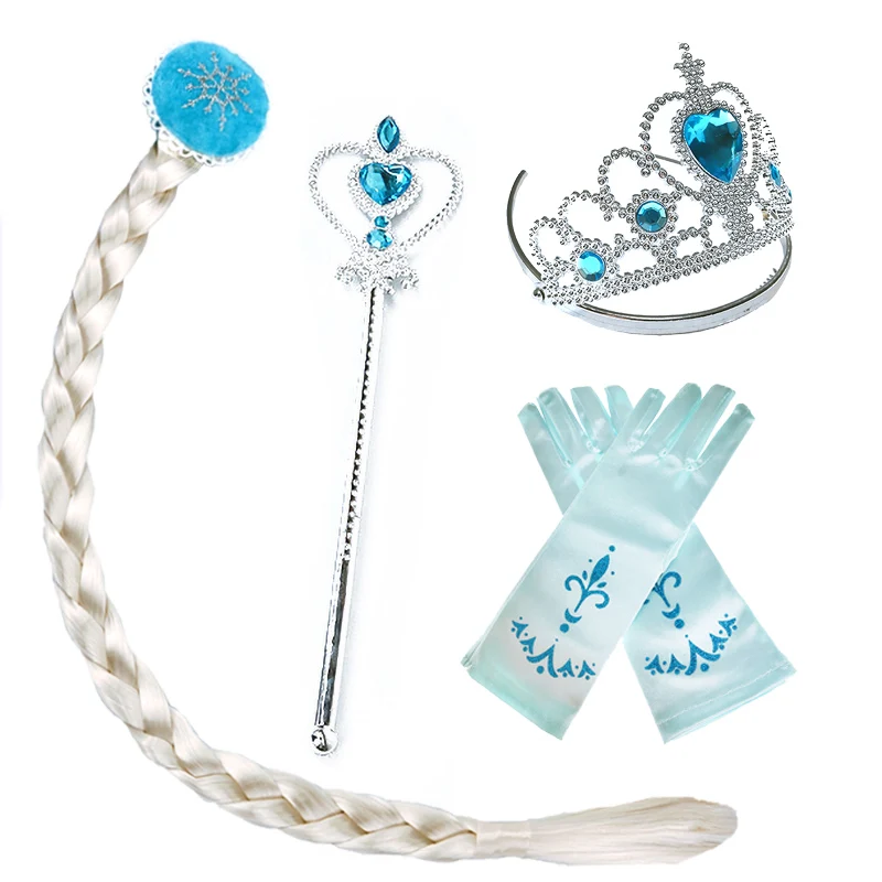 Little Girls Elsa White Wig Kids Halloween Cosplay Anna Rapunzel Crown Wand Braid Princess Accessories Chidren's Birthday Gift 14