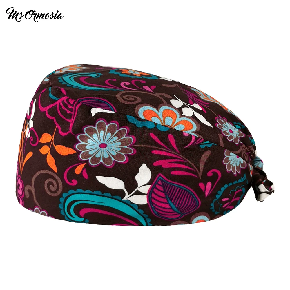 

Elastic Frosted Caps Adjustable Scrubs Hats Unisex Cotton Floral Print Scrubs cap High Quality Beauty salon Hat Pet grooming cap
