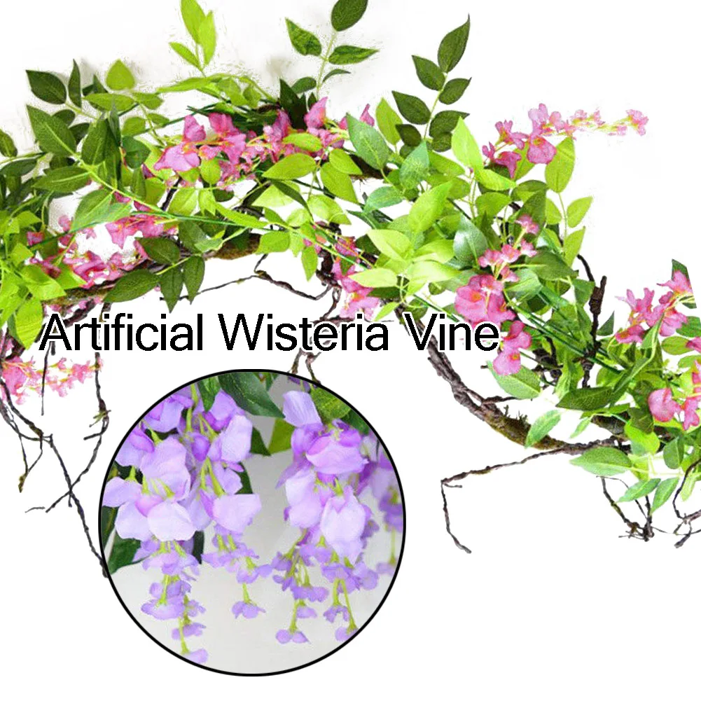 7FT 2m Flower String Artificial Wisteria Vine Garland Plants Foliage Outdoor Home Trailing Fake Hanging Wall Decor | Дом и сад