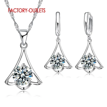 

New Designed 925 Sterling Zircon Necklace Unique Shape For Women/Girls Colar Earing Wedding Jewelry Set