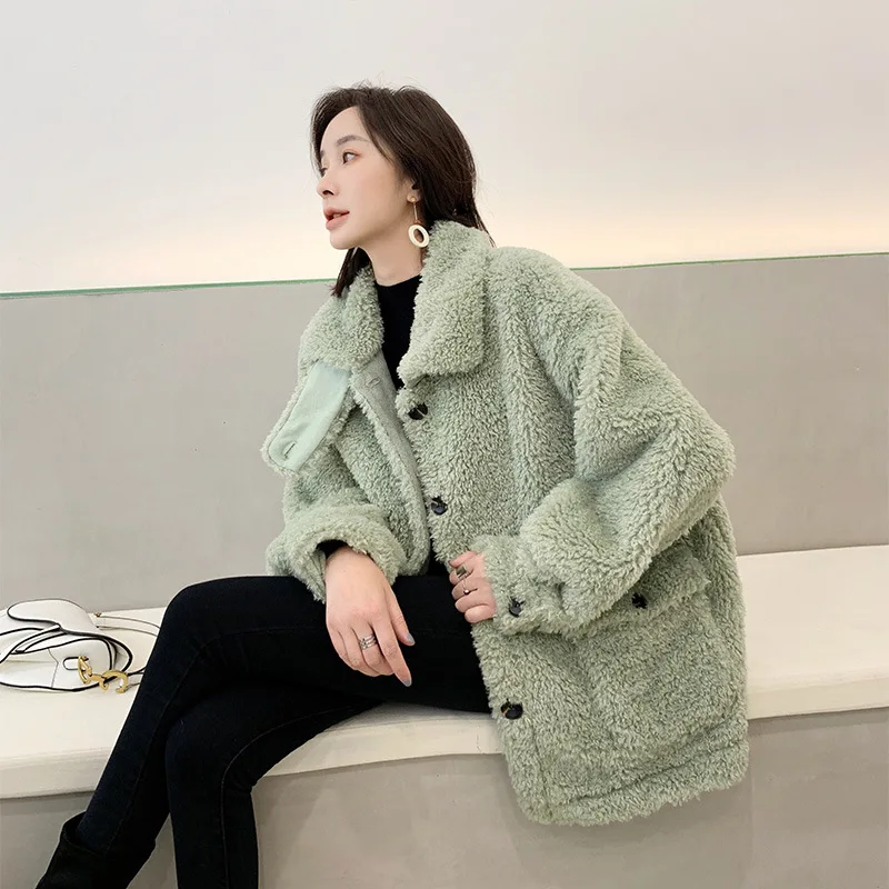 

2019 Winter New Style Lambs Wool Korean-style Wide Granule Sheep Shearing Fur Overcoat