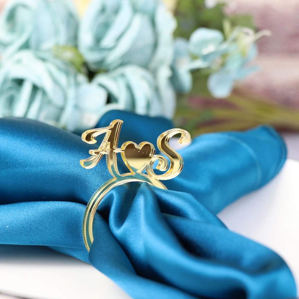 Custom heart with Initials Napkin Ring,Personalized Wedding napkin rings table decora,mirror gold Cut Napkin Ring with Initials (3)