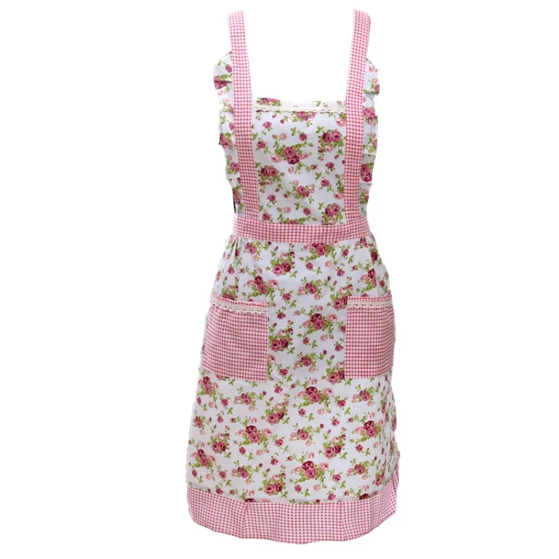 Dust-proof Cooking Kitchen Apron Printing Apron Thicken Polyester Bib With Pockets For Adult Women Restaurant Sleeveless Apron