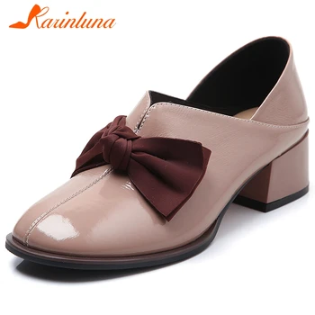 

KARINLUNA Hot Sale Ladies 2020 Med Hoof Heels Pumps Elegant Butterfly OL Pumps Women Brand New Square Toe Shoes Woman