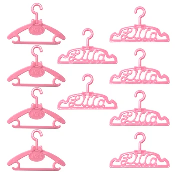 

NK 10 Pcs/Set Mini Plastic Pink Doll Hanger Cute Wardrobe Clothes Dollhouse Furniture For Barbie Doll Accessories Toy 03D 3X