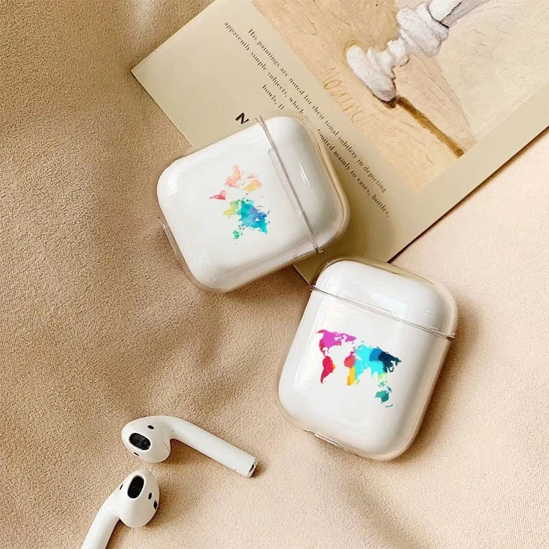 Карта мира наушники чехол для Airpods чехол милый карта туда и обратно Прозрачный жесткий чехол из пластика с изображением наушники чехол s крышка для Аксессуары для Airpods