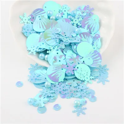 Pearl Blue Смешанные блестки, пайетки, жемчуг, сердце, снежинка, звезда, ракушка, круглая форма, блестки, 4 цвета, ПВХ, сделай сам, ремесло, с 1 отверстием, смешанный, Stowag, 20 г - Цвет: Pearl Blue