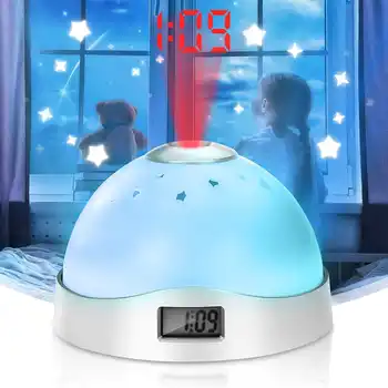 

Mini LED Night Light Alarm Clock 7 Colors Time Projector with Snooze Function Battery Powered Colorful Flash Light Home Decor