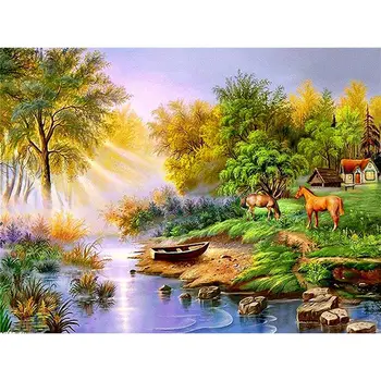 

5D Diy Diamond Painting Cross Stitch House Scenery Needlework Sets Embroidery Village Forest Landscape Diamond Mosaic Home Decor