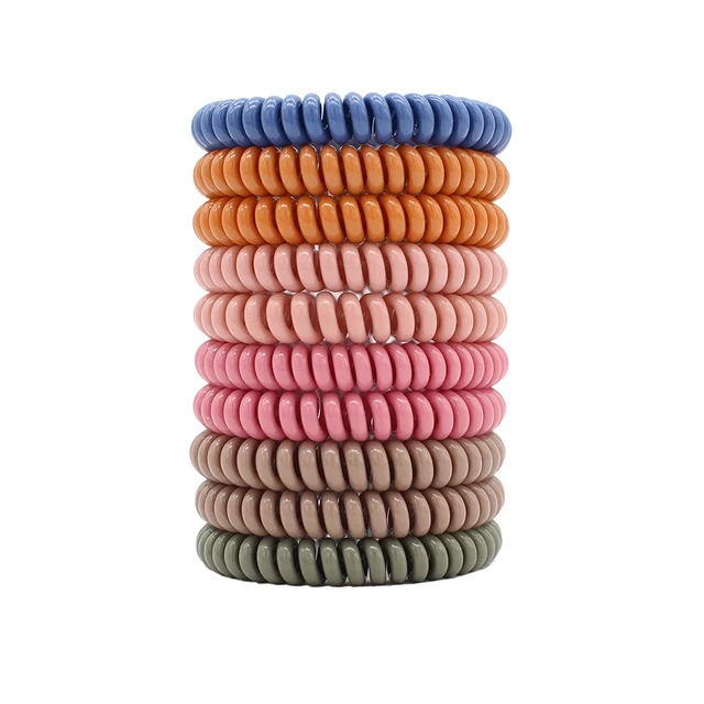 10pcs Top Fashion Ice Cream Colorful Spiral Spin Screw Telephone Wire Hair Ties Pearly Premium Plastic Rubbers Ponytails H