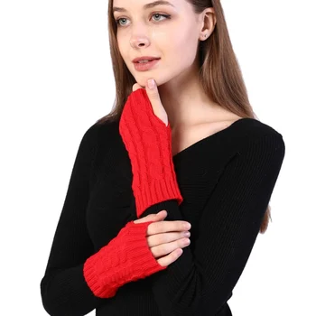 

Hemp Pattern Fingerless Wool Gloves Knitted Warm Half Finger Arm Sleeve