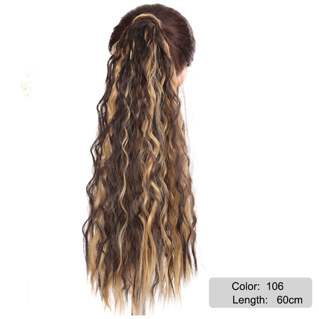 DIANQI Synthetic Corn Wavy Long Curly Ponytail Hairpiece Wrap on Clip Hair Extensions Black Pony Hair 106