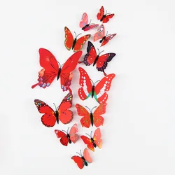 Set of 12 Vibrant 3D Butterfly Wall and Home Décor Magnets (Red)