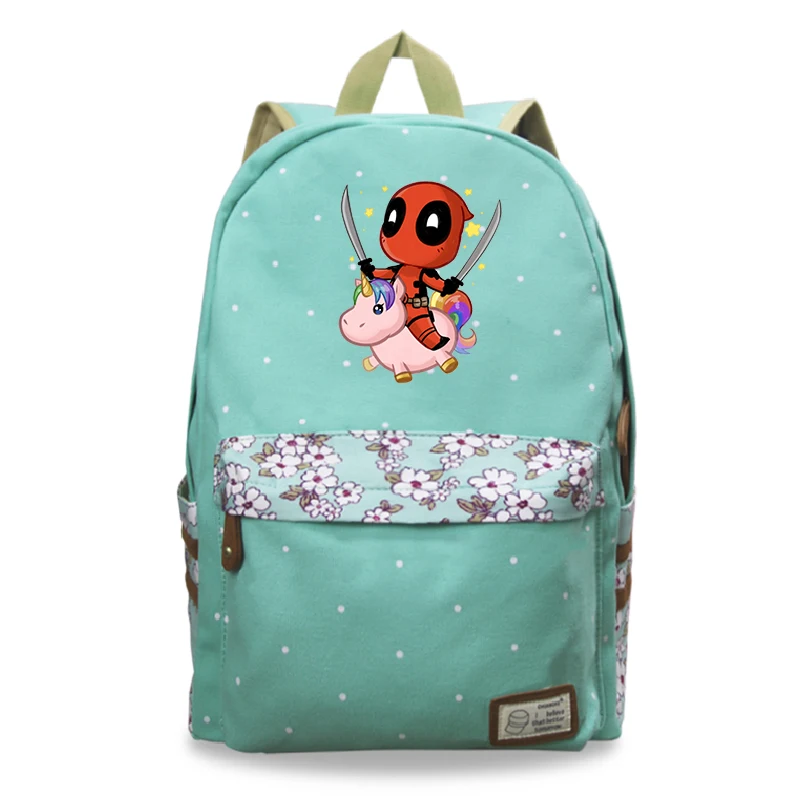 

Fashion Deadpool Unicorn Prints Women Backpack Floral Wave Point Female School Bags Girls Harajuku Backpack Travel Bags Mochila