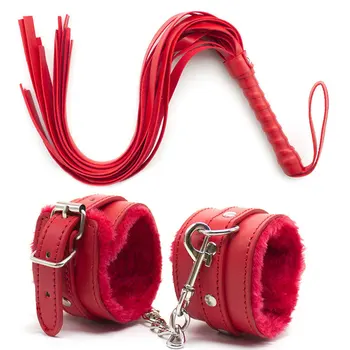 44cm PU Leather Erotic Handcuffs Ankle Cuff Restraints With Whip BDSM Bondage Slave Sex Toys For Couple Adult Game Flogger 2