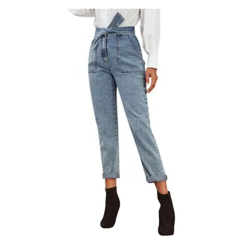 

New Blue Jeans Women Clothes Casual Denim Bow Long Pants Ropa Mujer Pants Trousers Ladies Loose Denim Pants Spodnie Damskie #C11