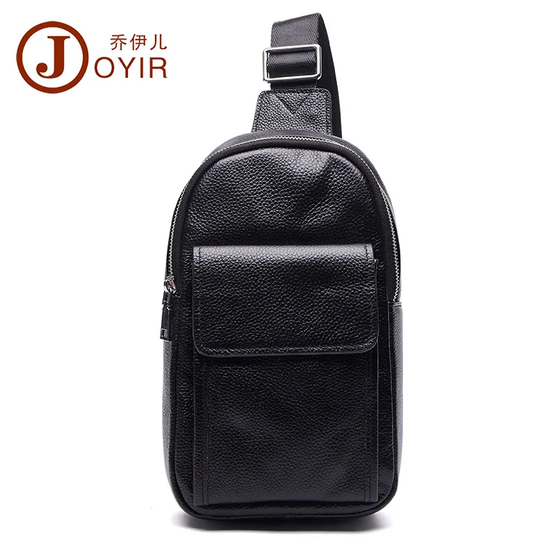 

New Style MEN'S Real-leather Bag Men Chest Bag Casual Fashion Crossbody Bag Full-grain Leather Black And White with Pattern Men'