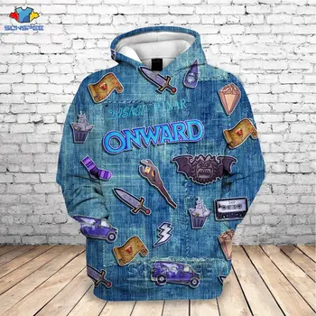 

SONSPEE New Arrival 2020 Men Sweatshirt Fake Denim Hoodie Winter Casual Funny Movie Pixar Onward 3D Print Hoodies Loose Tops E27