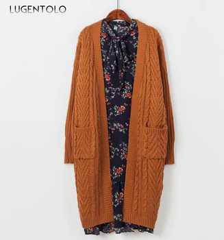 

Lugentolo Women's Cardigan Sweater Autumn and Winter New Fashion Loose Long-sleeved Knit Vintage Cardigan Long-sleeved Sweater