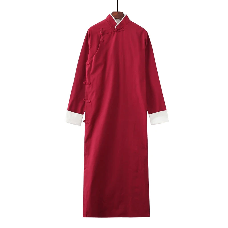 9 Colors Chinese Style Traditional Kung Fu Retro Male Tang Suit Gown Crosstalk Performance Tunic Suit Pure Cotton Linen Gown Chinese Traditional Suit