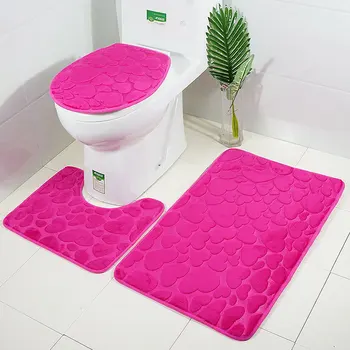

3D Love Bathroom Carpets Anti-slip Mat For Toilet 3Pcs Bathroom Rugs Washable Shower Foot Pads Bath Mats