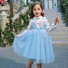 Новинка; платье принцессы Эльзы; Рождественский Карнавальный костюм для девочек; зимние платья Эльзы и Анны с длинными рукавами; праздничная одежда для девочек